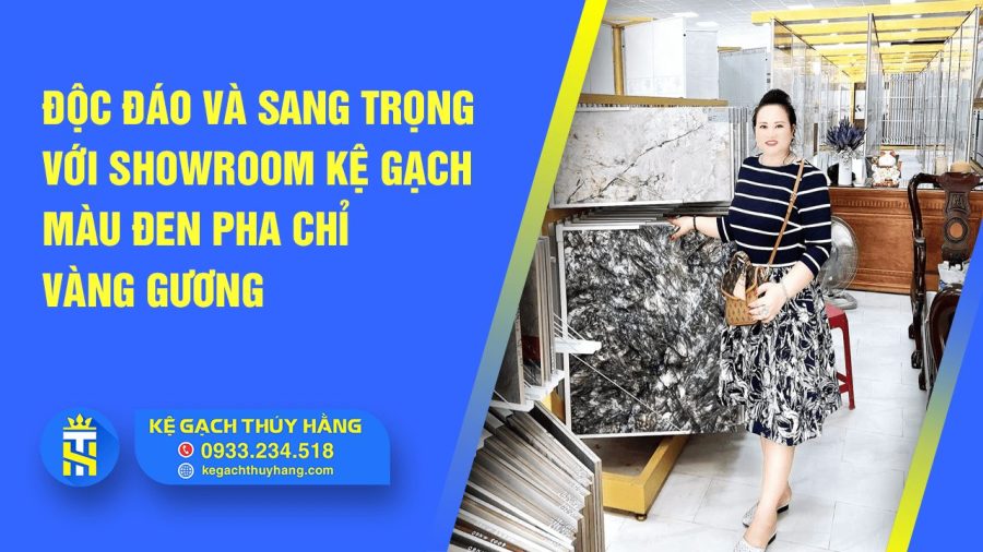 Độc đáo và sang trọng với showroom kệ gạch màu đen pha chỉ vàng gương